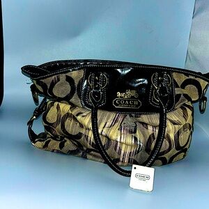 Coach Madison Sabrina Op Art Black and silver Satchel Bag  Sateen Medium Purse